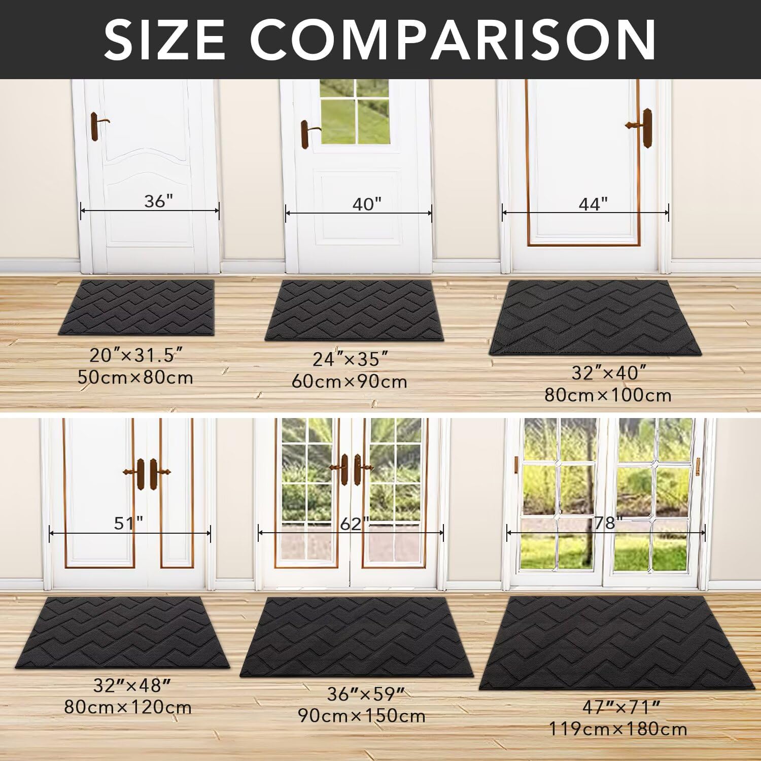 hicorfe Front Door Mat Outside Entrance,36"x59" Absorbent Muddy Dirt Resist Welcome Door Mats Outdoor Indoor,Stain and Fade Resistant,Non Slip Backing Entry Mat Doormat for Entryway(Charcoal)