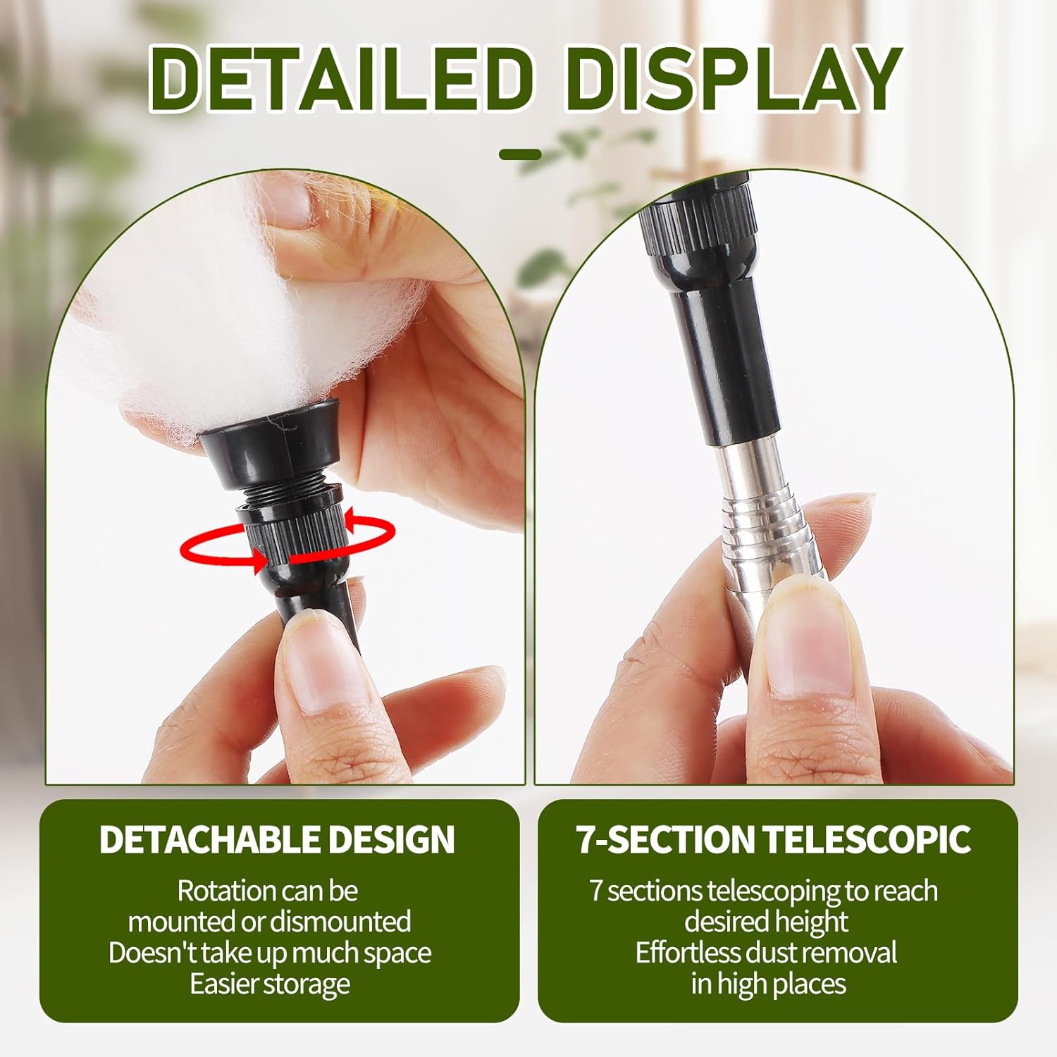 Extendable Lambswool Duster 25-64" Retractable Telescopic Handle Removable Head Multi-Surface Cleaning Tool for Ceiling Fans, Windows, High Walls, and Hard-to-Reach Areas (2pcs)