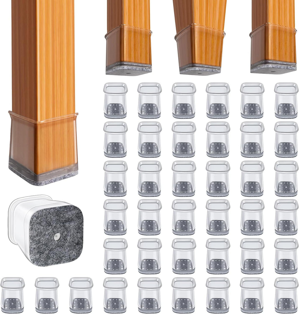 BUMACO Chair Leg Floor Protectors Square Chair Leg Protectors for Hardwood Floors Silicone Pads Covers to Protect Floors Clear-Square S Fit (3/4" to 1")