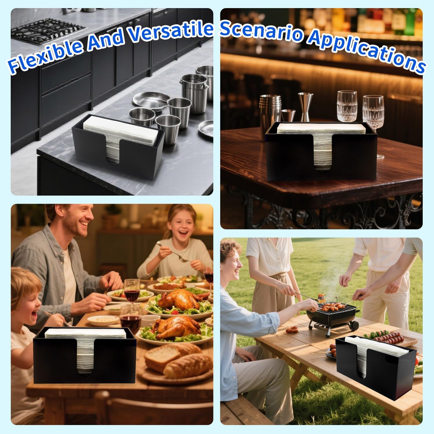 Paper Towel Holder for Countertop,Black Acrylic Napkin Dispenser-Multifold/C-Fold/Z-Fold Trifold Paper Towel Dispenser for Bathroom Kitchen Restaurant Toilet - Durable 5mm Thick(4)