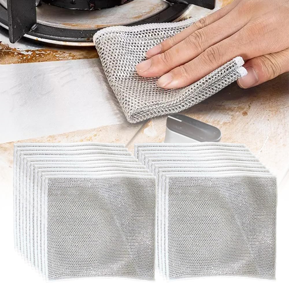 Multipurpose Wire Dishwashing Rags for Wet and Dry, 2024 New Reusable Non Scratch Wire Dishcloth, Premium Scrubbing Wire Dishwashing Rags for Scrubs Dishes, Sinks Cleans (15)