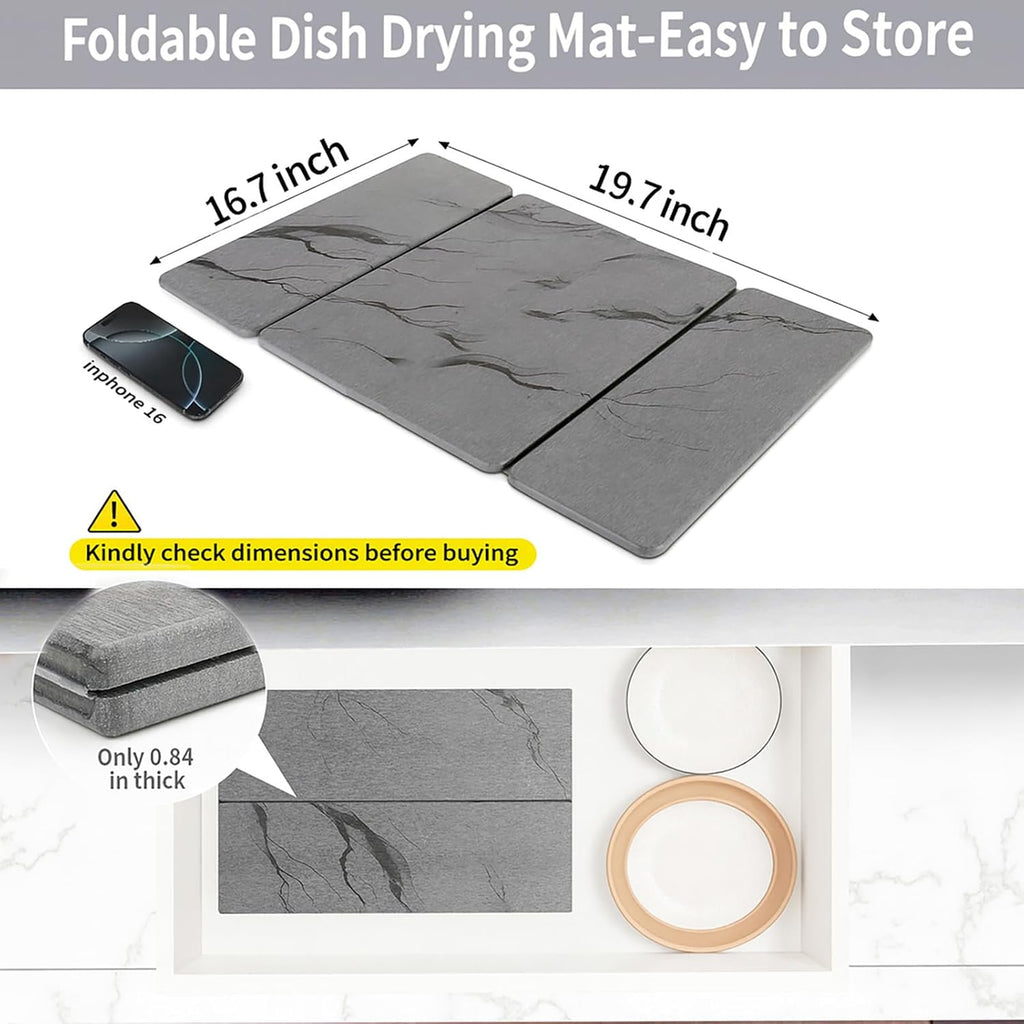 Stone Drying Mat for Kitchen Counter19.7"x 15.7"- 180° Steam-Cured for Smooth Absorption, Quick Dry Heat-Resistant Counter Protector with Minimalist Design for Island, A Tidy Kitchen Brings Joy
