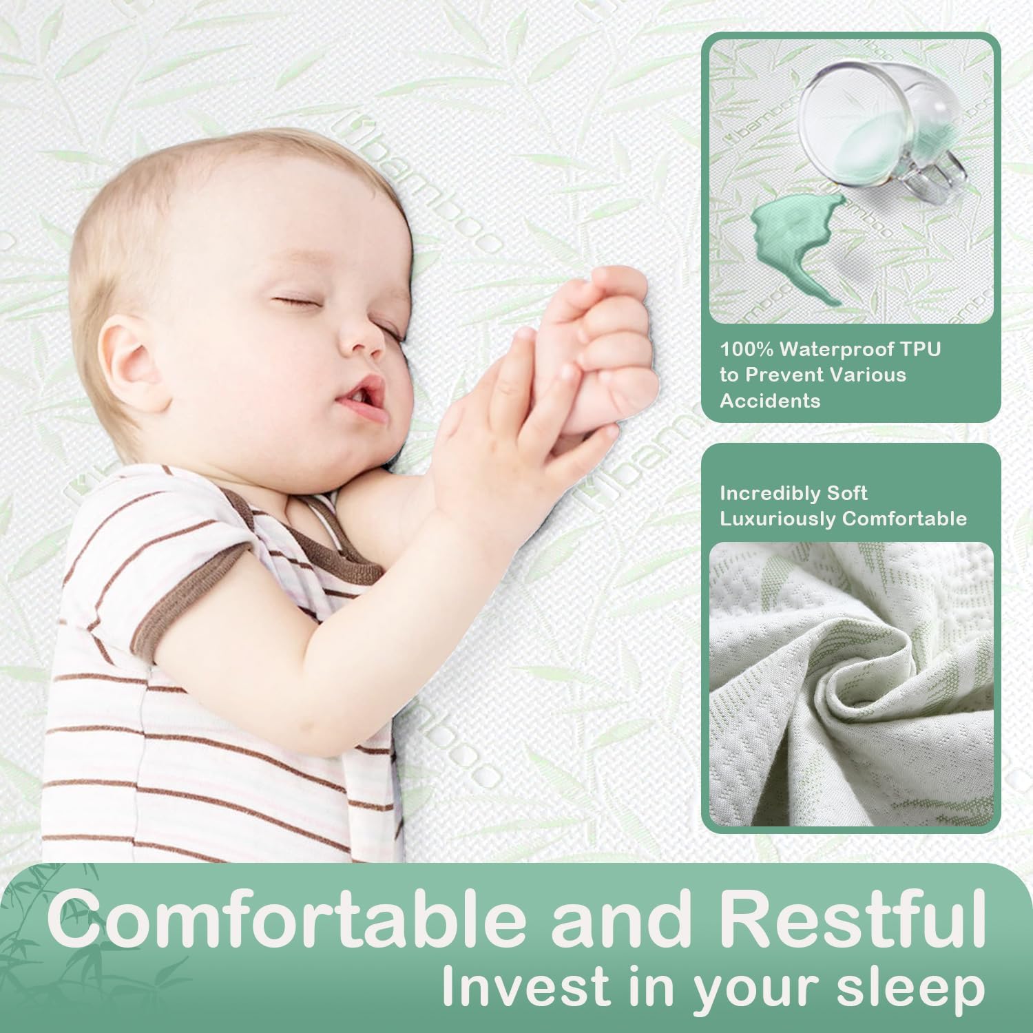 Queen Mattress Protector Waterproof Mattress Pad Washable Bamboo Rayon Mattress Cover Breathable Noiseless Bed Protector 5" - 21'' Elastic Fitted Deep Pocket