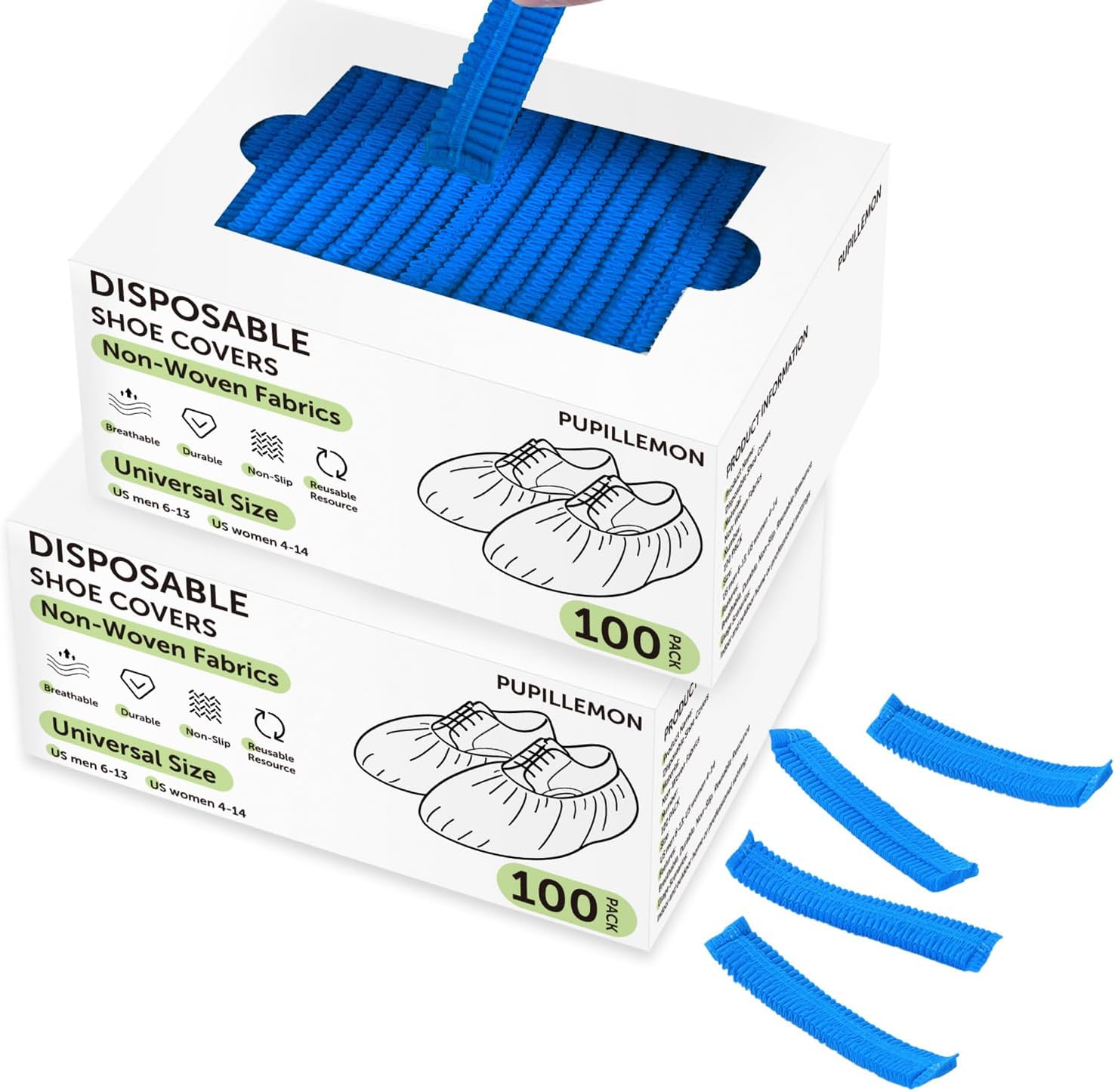 200Pcs(100 Pairs) Non-Woven Shoe Covers Disposable Non Slip for Indoors, Breathable | Durable | Boot Covers, Fits Up to Size 13 US Men (Blue)