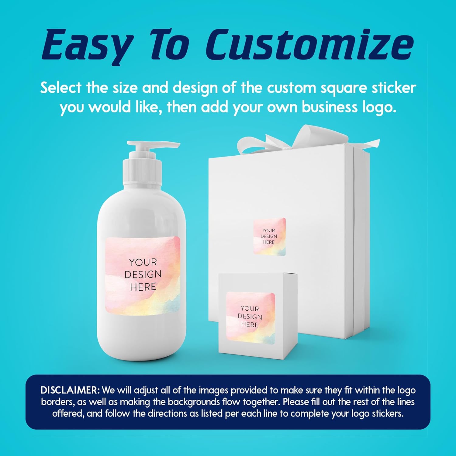 100 Custom Vinyl Stickers - Upload Your own Image, Text, Design, Logo - Personalized Logo Labels for Handmade, Packaging, Bottle, Jars, Candle, Brand Stickers (Watercolor Square, 2x2)