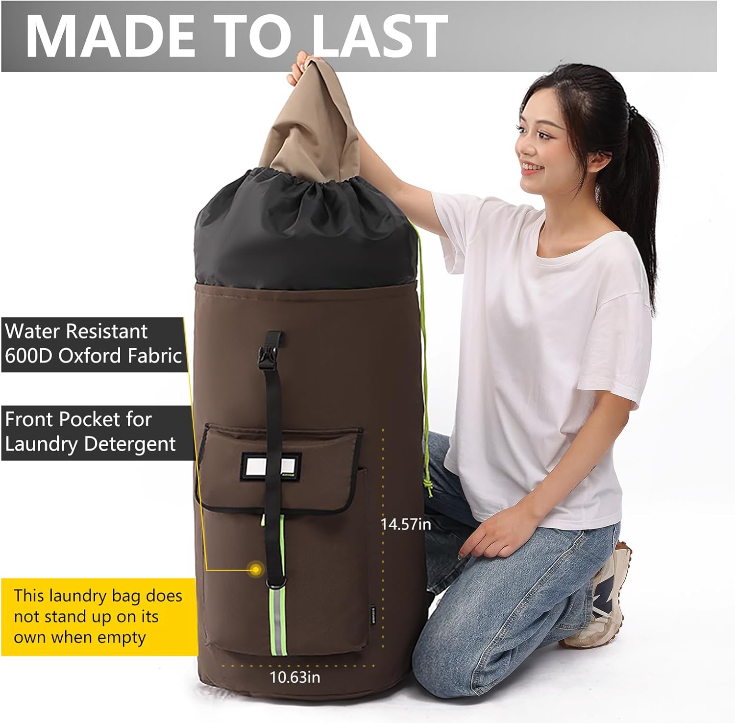 laundry bag backpack,extra-large heavy duty laundry bags,laundry backpack for college students,drawstring closure (Brown)