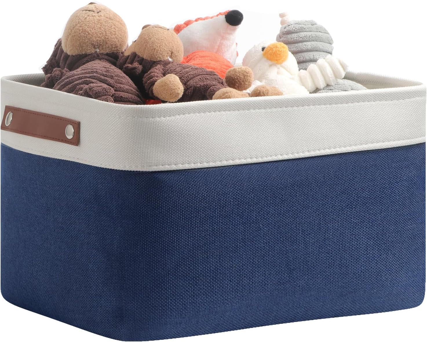 DULLEMELO Fabric Storage Basket for Closets,15x11x9.5 inch Foldable Storage Basket Bin with Handles for Office, Closet,Bedroom (White&Blue,1 Pack)