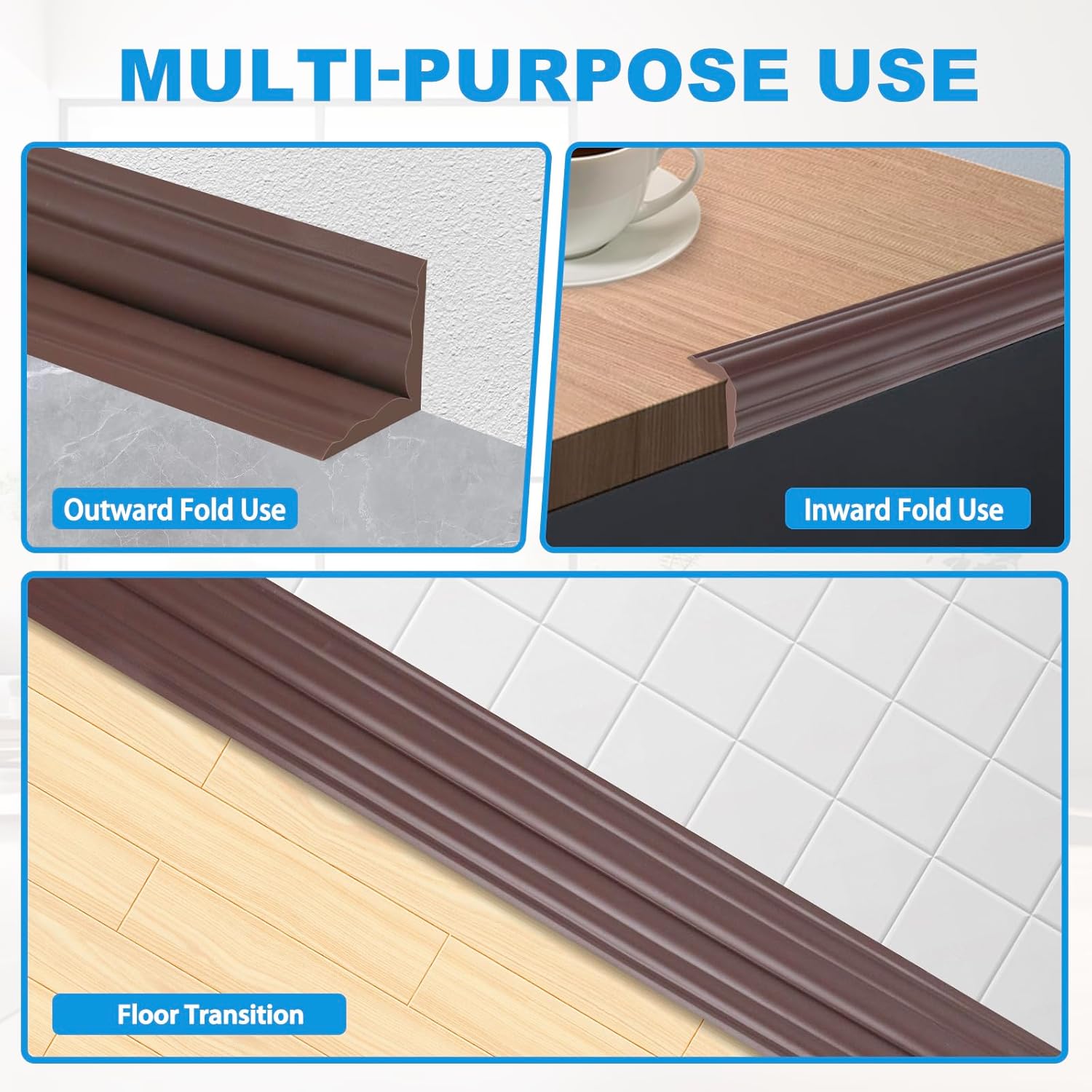 Wall Corner Protector Peel and Stick Corner Trim Molding Flexible Inside & Outside Wall Edge Guard Self Adhesive Moulding Trim for Edge Use, Brown, 0.8” W x 40’ L