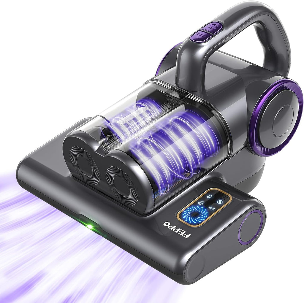 FEPPO Mattress Vacuum Cleaner, 16Kpa Bed Vacuum Cleaner with 253.7nm UV-C Light, 140°F Heat, HEPA Filter & Ultrasonic, Versatile Handheld Vacuums for Bed, Sofa, Couch, Crib(Corded, 500W)