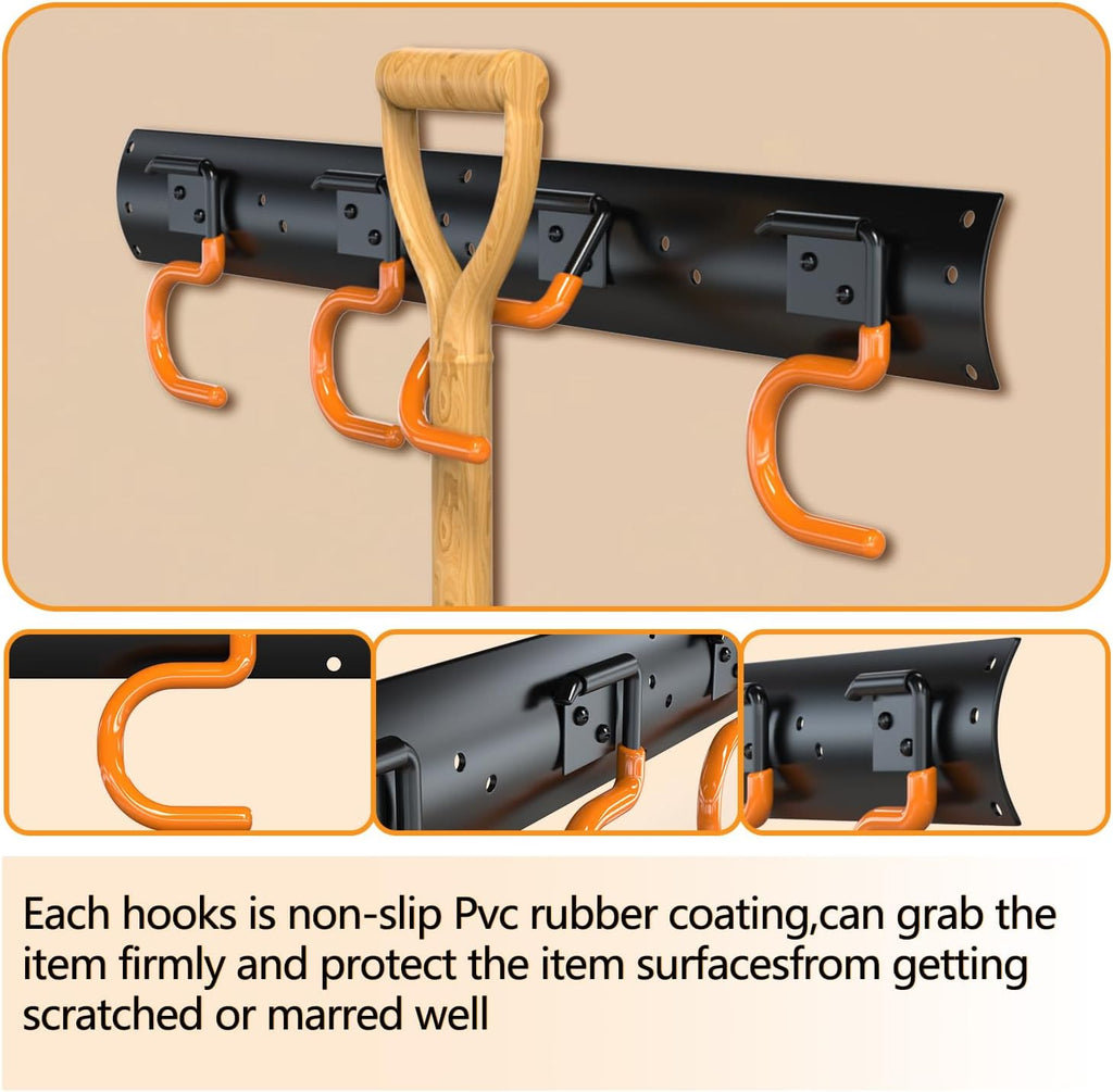 3-H 4×16" All Metal Garden Tool Organizer, Garage Tool Organizer, Broom Holder Wall Mount for Garage, Shed, Garden, Basement Hanging and Organizing Rake, Mop, Shovel, Hose