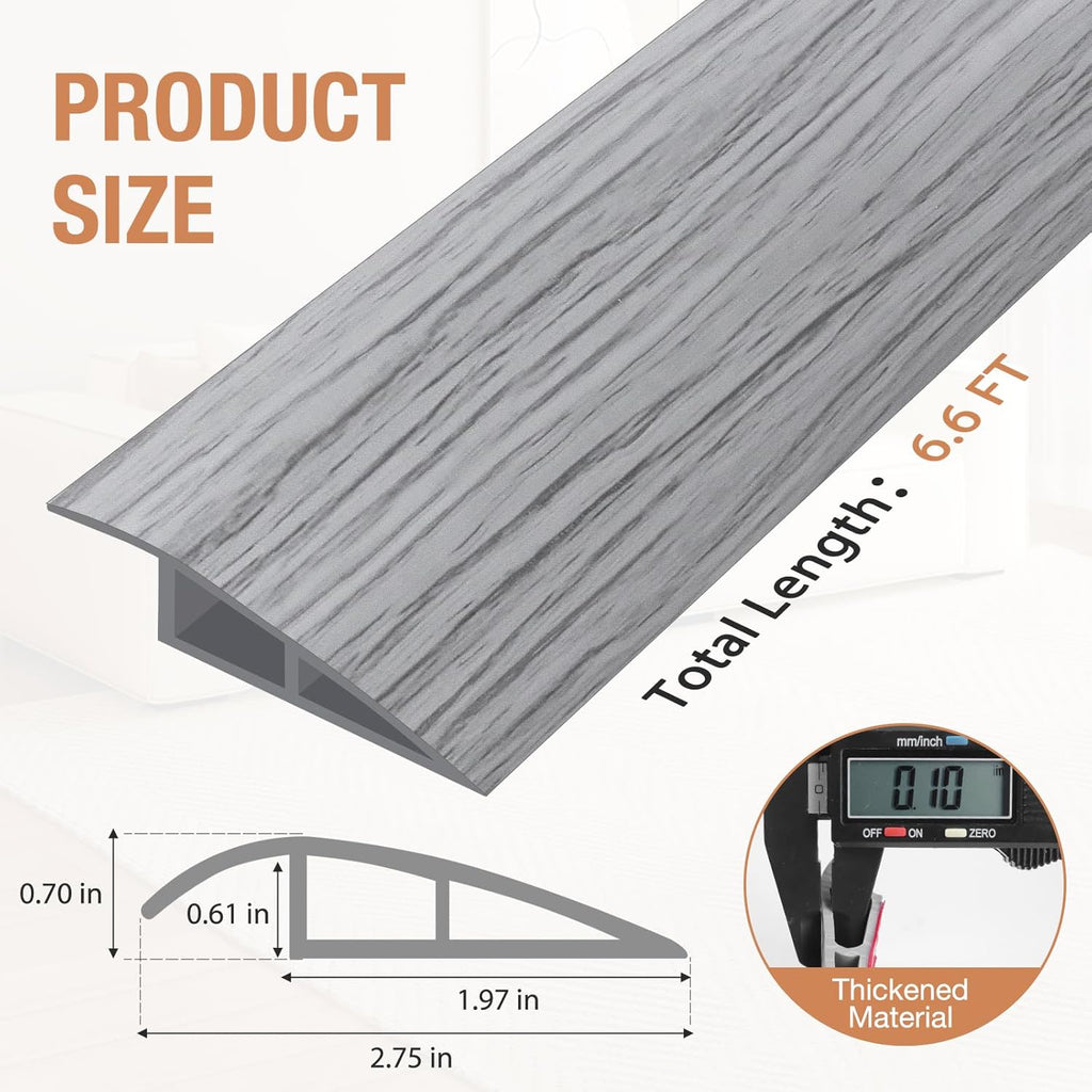 Floor Transition Strip Self Adhesive Vinyl Door Threshold for Doorways Carpet Edging Trim Overlap Edge Reducer for Laminate Floor, Carpet, Tile (Light Gray Wood Grain, 2/5" to 3/5", 6.6Ft)