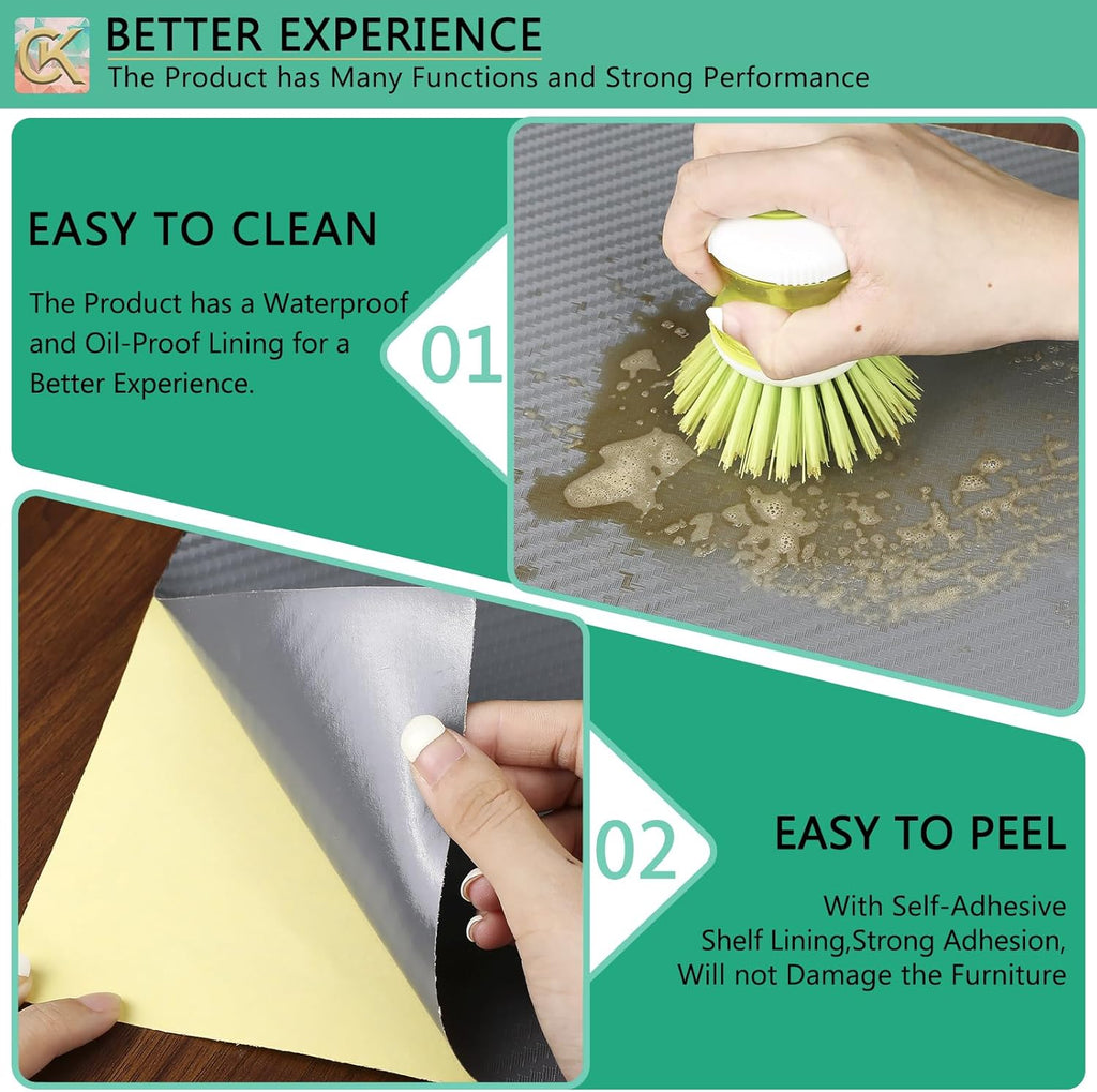 Self-Adhesive Shelf Liner Kitchen Liner, Waterproof Backed Paper Easy Peel and Stick Contact Liner Without Residue for Decor Your Desk Surface, Kitchen Countertops (Silver, 17.5 x 236.2 inches)