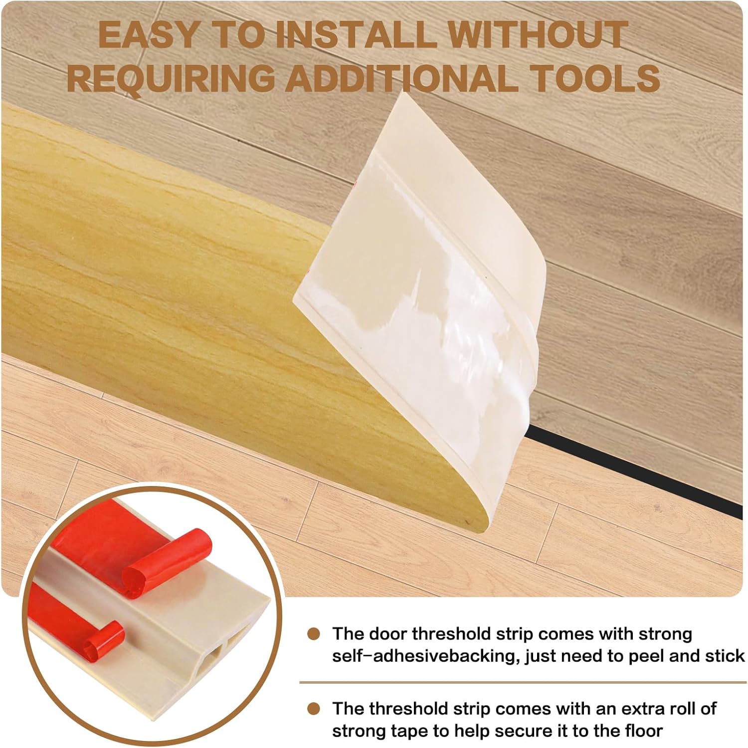 Floor Transition Strip Vinyl Door Threshold Ramp Self Adhesive Carpet Edging Strip Doorway Edge Trim, Overlap Edge Reducer for Laminate Carpet, Floor, Tile (Raw Wood Grain, 1/5" to 2/5", 6.6Ft)