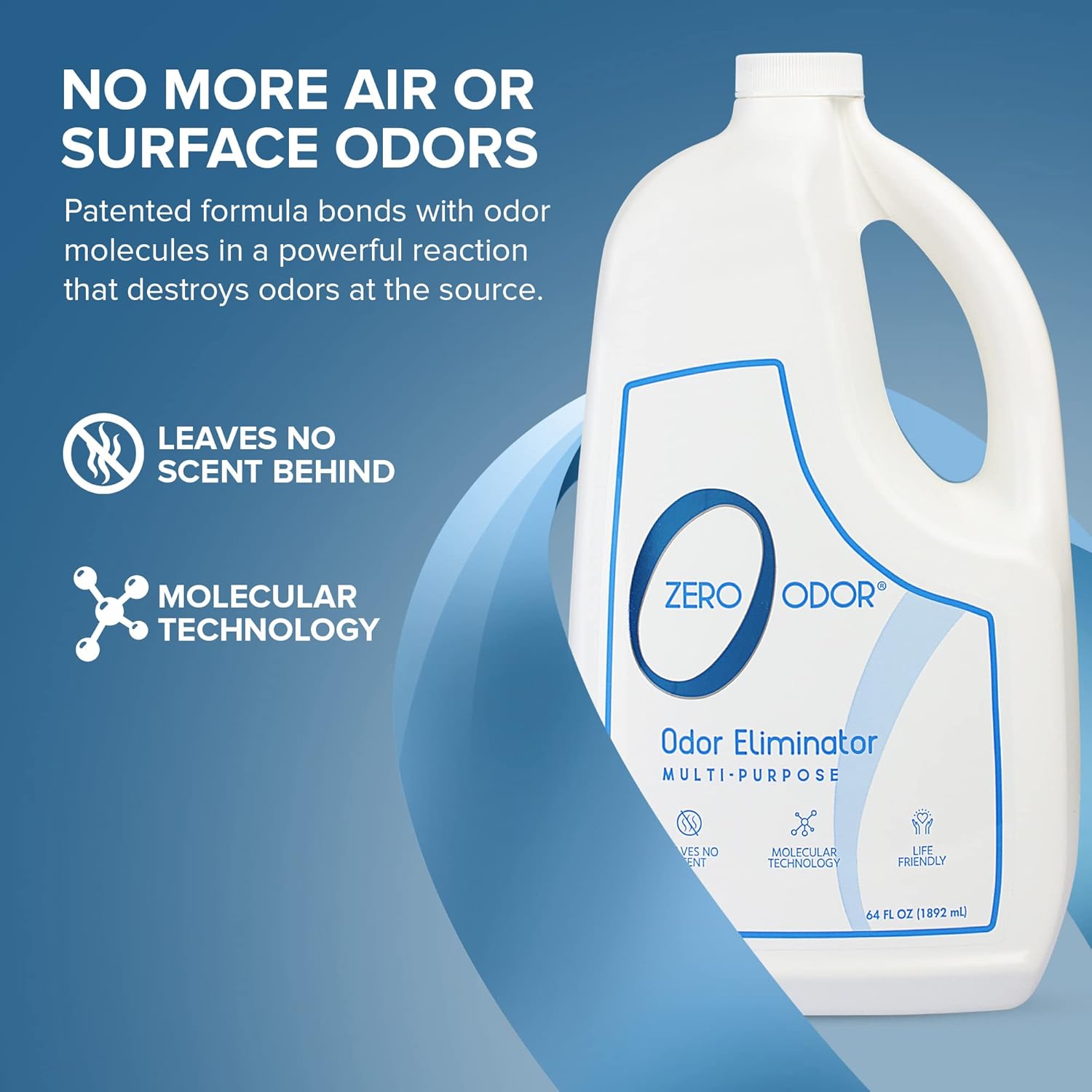 Zero Odor - Multi-Purpose Strong Odor Eliminator for Home, Office, Car, Bathroom, Hotel, Room Deodorizer, and Odor Neutralizer, 64oz Refill