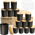 CONNOO 15 Pack 7 OZ Halloween Candle Jars with Bamboo Lids for Making Candles, Thick Black Glass Candle Jars Empty Jars in Bulk with lids - Dishwasher Safe