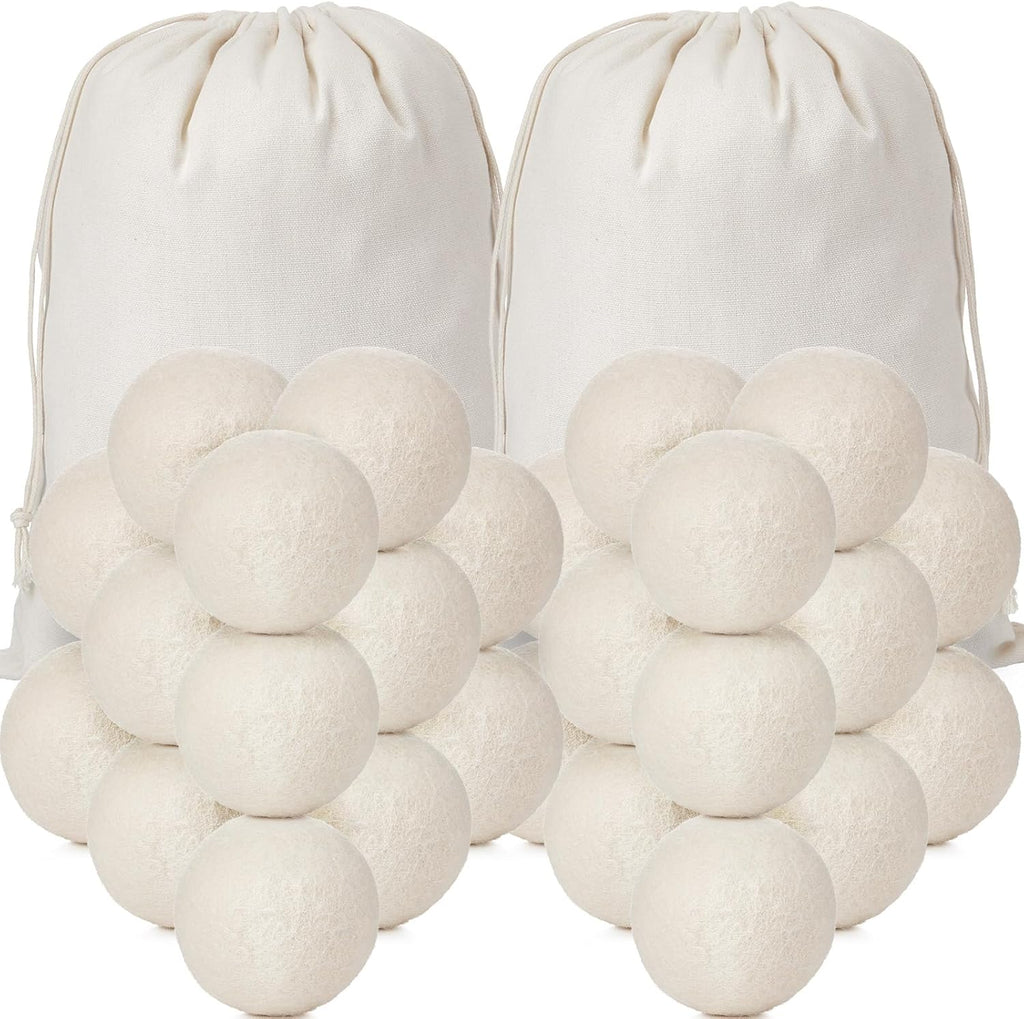 Roowest 60 Pcs Wool Dryer Balls Set Reusable Laundry Wool Balls with Muslin Bags Fabric Softener Anti Wrinkle Anti Static Saving Energy and Time