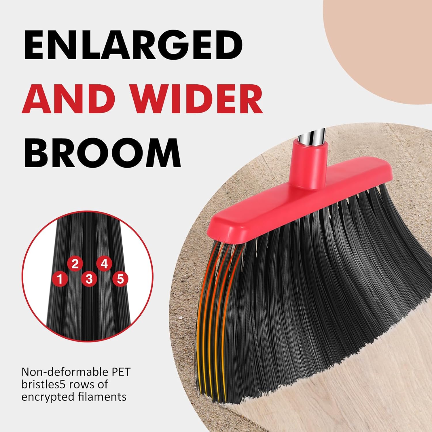Heavy Duty Broom, 55 Inch Long Handle Outdoor Large Angle Brooms, Commercial Broom for Sweeping Indoor, for Home Garage Kitchen Office Courtyard Lobby Patio Lawn Concrete