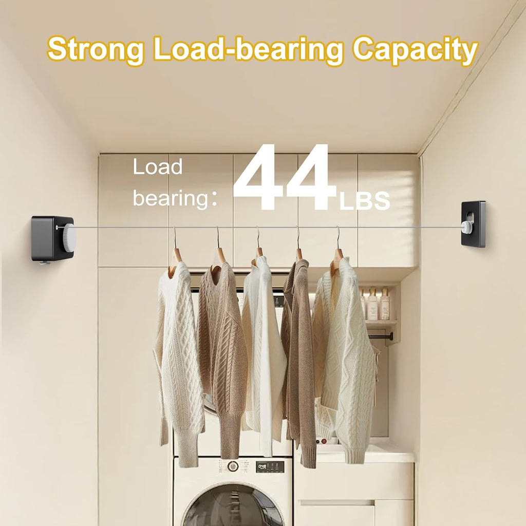 Retractable Clothesline Indoor/Outdoor, Anti-Sag for Drying Clothes Line Retracting Indoor/Outdoor, We Equipped This 13.8 Fts Laundry line Retractable with 4 Large Clips