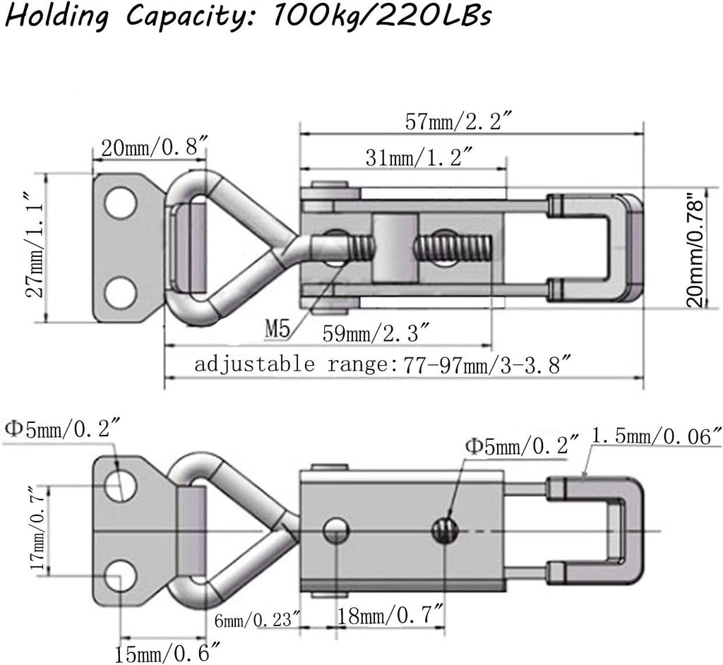 CUKAYO 4pcs Toggle Latch Clamp, 304 Stainless Steel Pull Hasp Latches, Quick Release Hand Tool Toggle Clamp for Smoker Lid Jig,Case Trunk,220Lbs Holding Capacity