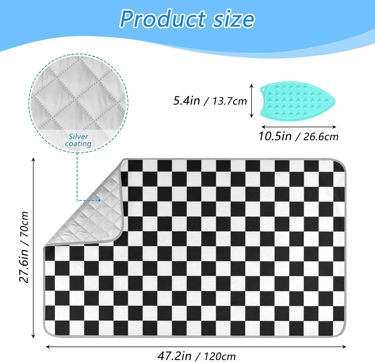 Black White Checkered Plaid Ironing Mat for Table top Portable Ironing Pad Blanket for Washer Dryer Countertop Travel