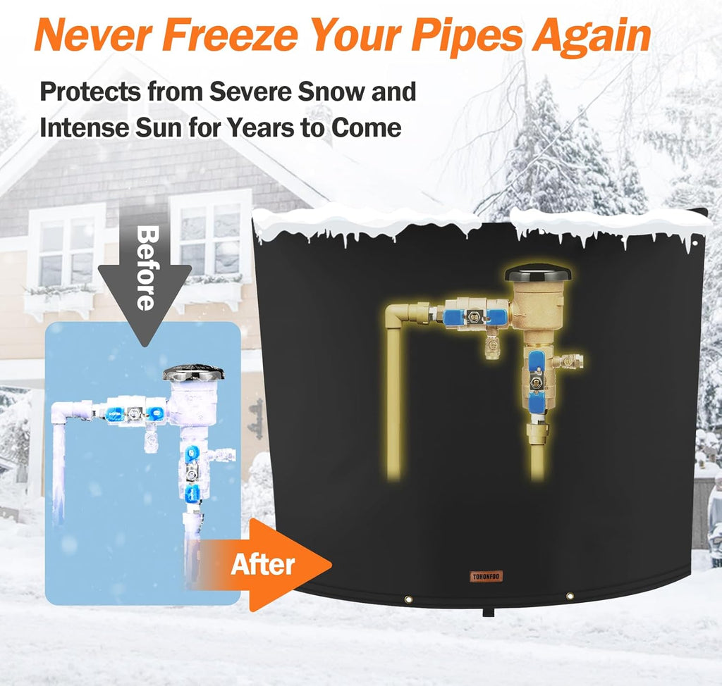 TOHONFOO Backflow Preventer Pipe Insulation Cover (5°F) - Irrigation Sprinkler Valve Insulated Pouch - Water Well Pump Cover - Sturdy 5 Layers for Winter Freeze Protection, 40" W x 36" H, Black