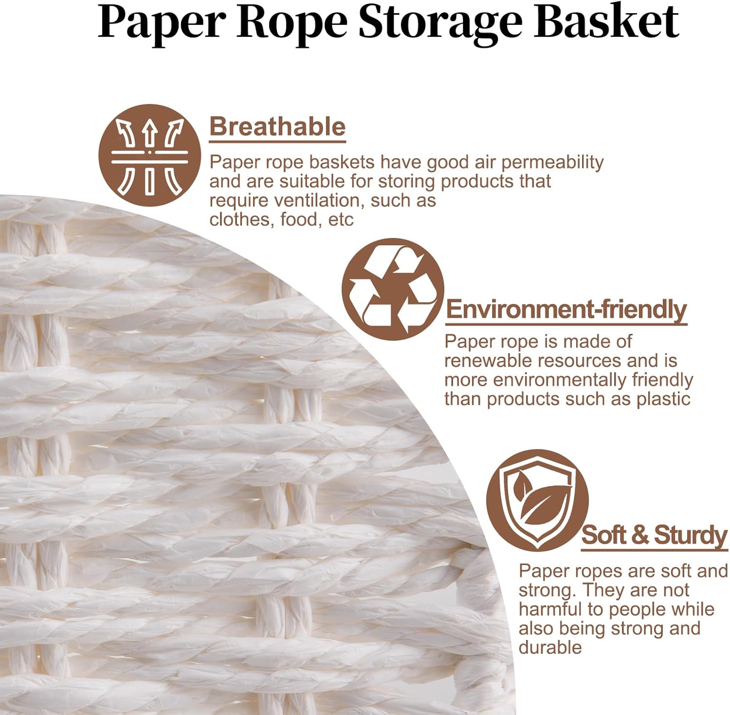 OIAHOMY Toilet Paper Baskets Handmade Paper Rope Decorative Wicker Storage Tank Shelf Cabinet Organizer for Bathroom Home, Set of 2, White