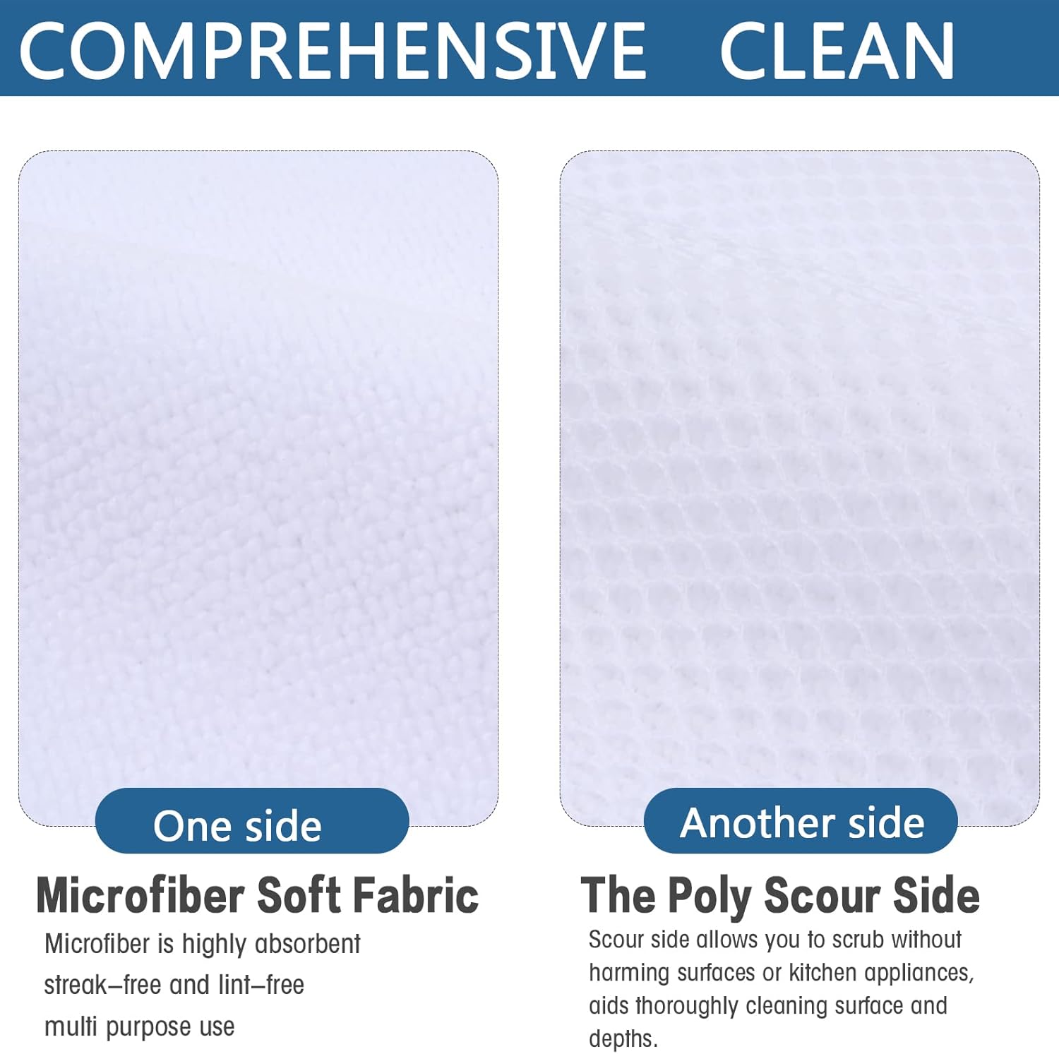 SINLAND Wholesale Microfiber Dish Cloth Best Kitchen Cloths Cleaning Cloths with Poly Scour Side 12Inchx12Inch 10 Pack White