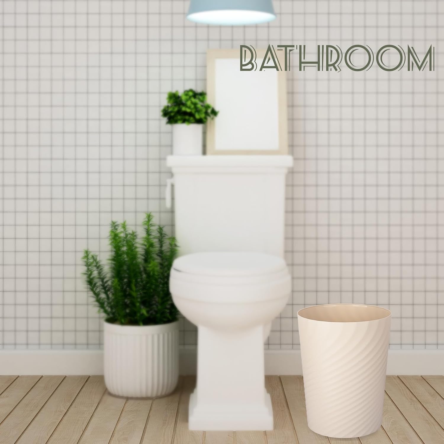 UUJOLY Plastic Small Trash Can Wastebasket, Garbage Container Basket for Bathrooms, Laundry Room, Kitchens, Offices, Kids Rooms, Dorms, (Beige, 1.8 Gallon)