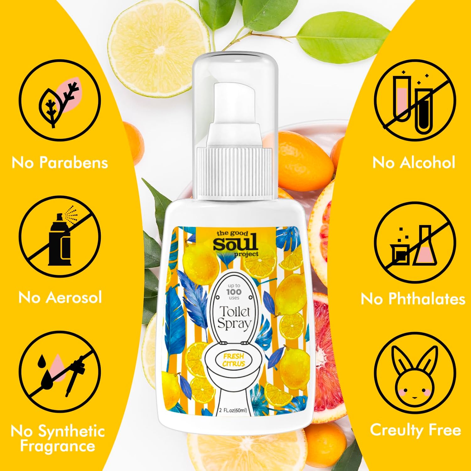 Toilet Spray for Poop, Fresh Citrus, Bathroom Spray Odor Eliminator, 2Fl Oz 2 Pack