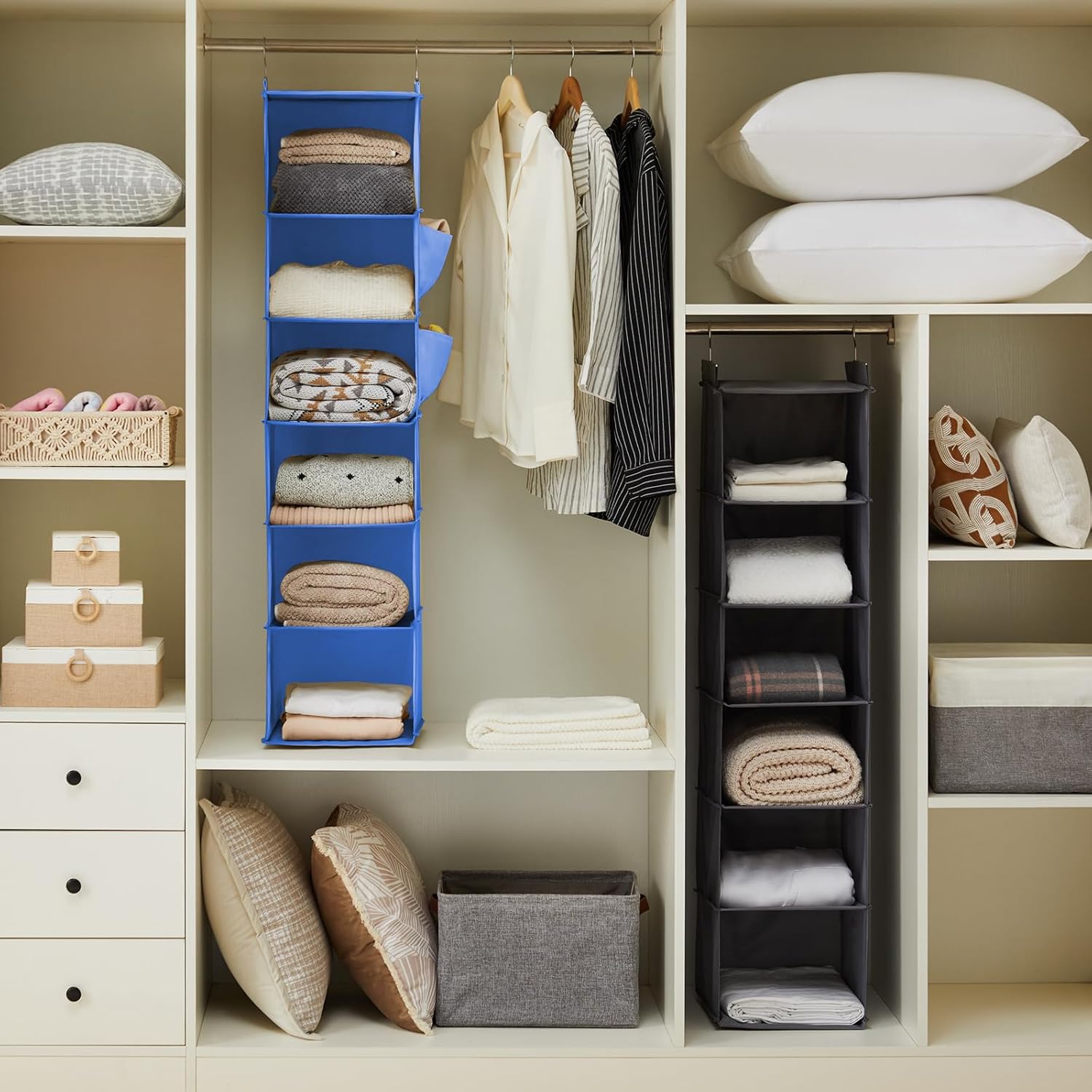 YOUDENOVA Hanging Closet Organizer, 6-Shelf Closet Hanging Storage Shelves, Blue
