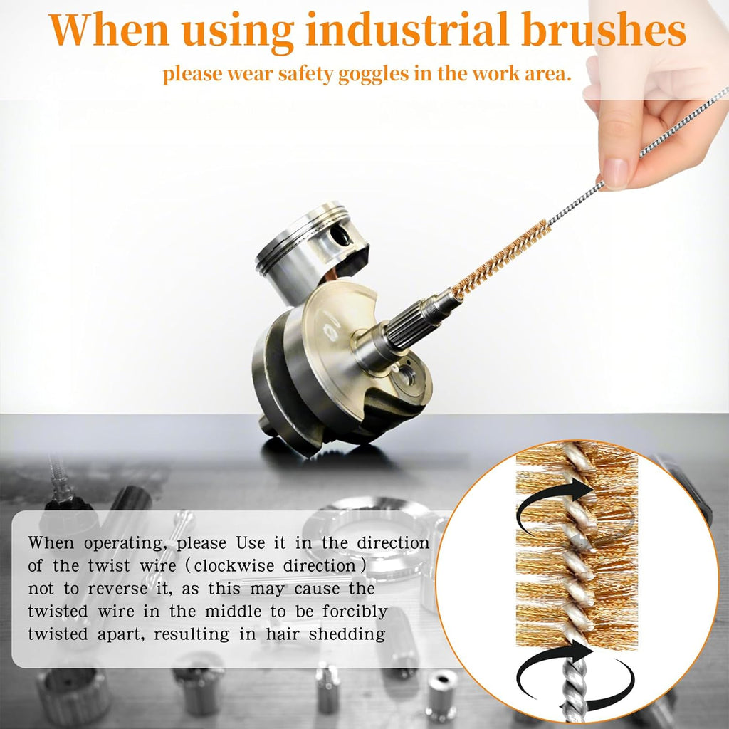 14-Pieces Brass Wire Brush Stainless Steel Tube Brush Set 12" Round Wire Brushes Kit Bore Brush Metal Bristle Cleaning for Pipe, Tube, Auto Parts, Engine (6mm/8mm/10mm/12mm/15mm/20mm/22mm)