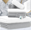 VOOVA & MOVAS Bathroom Towel Set - 100% Cotton | Soft | Quick Dry, Towel Set of 6, 2 Large Bath Towels 30"x56", 2 Hand Towels 18"x28", 2 Washcloths 13"x13", Bathroom Essentials, Grey and White