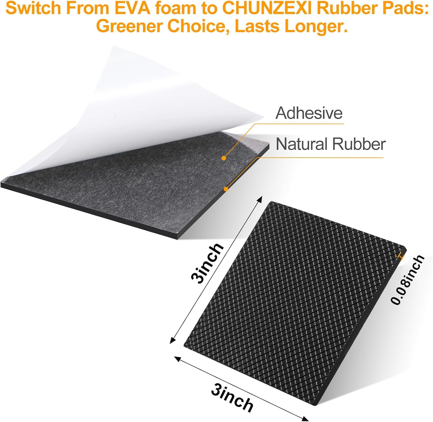 CHUNZEXI Non Slip Furniture Pads - 12 Premium Furniture Grippers Self Adhesive Rubber Furniture Feet, Anti Slide Furniture Hardwood Floor Protector for Keep Couch Stoppers (3 inch Square)