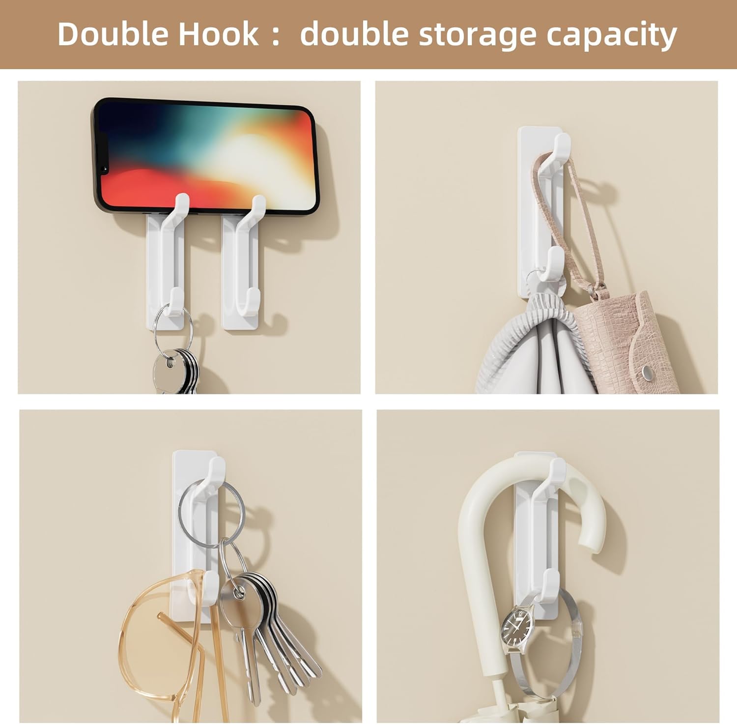 12 Pack Wall Hooks for Coat and Towel: 13LB Adhesive Door Hanger Stick on, White