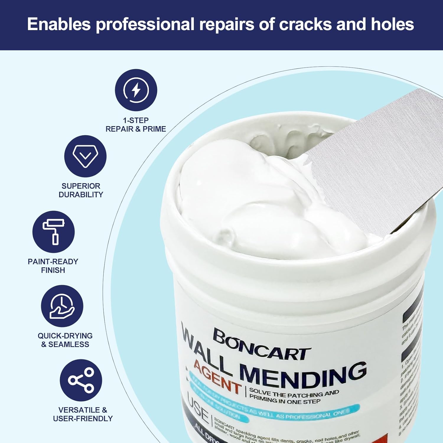 8.6oz Drywall Patch Repair Kit - Professional All-in-1 Tool Set (Scrapers/Sandpaper/Texture Sponge/Gloves/Putty Knife) for Fast Wall Hole Repair