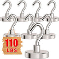 MIKEDE Magnetic Hooks Heavy Duty,110LB+ Strong Magnet with Hook, Super Neodymium Cruise Hooks, Locker Organizer Industrial Hooks for Hanging, Magnetic Hanger for Cruise, Grill - 8 Pack