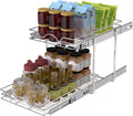 OCG 2 Tier Pull Out Cabinet Organizer (12.5" W x 18" D), Pull Out Drawers for Kitchen Cabinets, Pull Out Shelves for Base Cabinet Organization in Kitchen Bathroom Pantry, Chrome Finish
