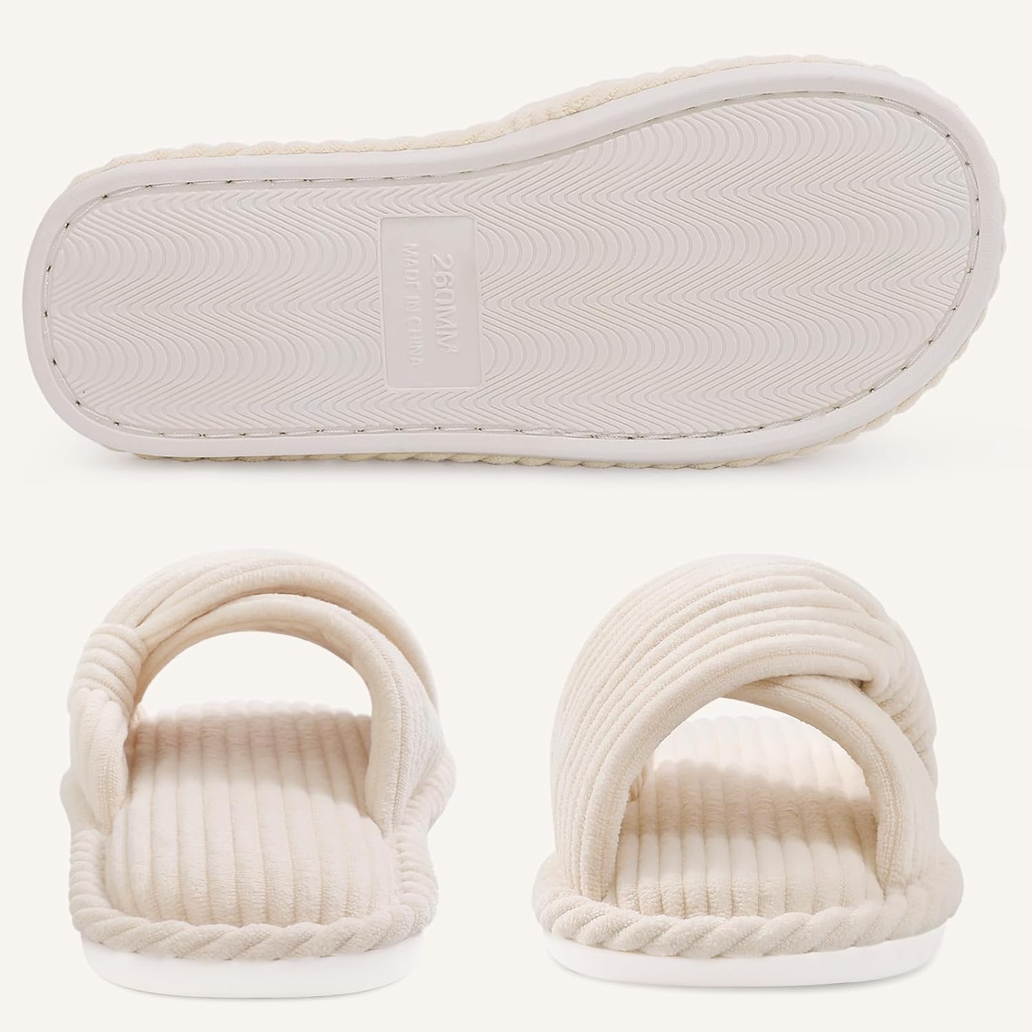 Evshine Summer House Slippers for Women Corduroy Cross Bow Indoor Slippers Open Toe Slip On Bedroom Shoes with Memory Foam