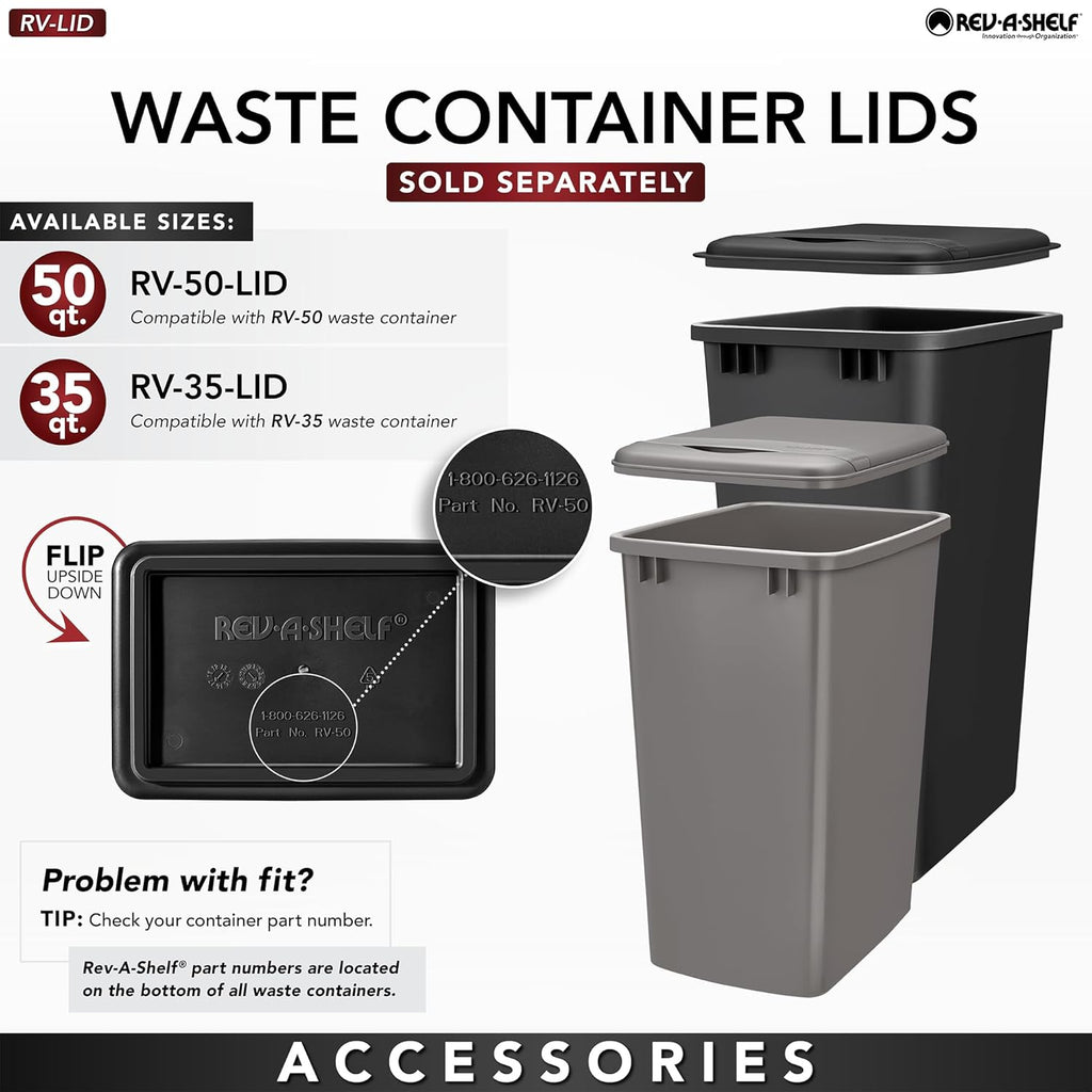 Rev-A-Shelf Double Pullout Trash for Full Height Kitchen Cabinets 50 Quart 12.5 Gallon with Soft-Close Slides, Metallic Silver, 53WC-2150SCDM-217