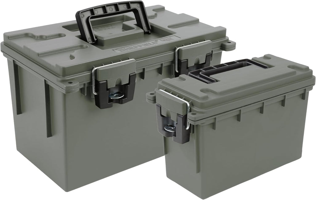 Sheffield 12713 Storage Bins With Lids, 2-Pack Stackable Storage Bins, Made in USA, Lockable and Water-Resistant Containers with Lids, Plastic Containers for Home, Classroom, and Dorm