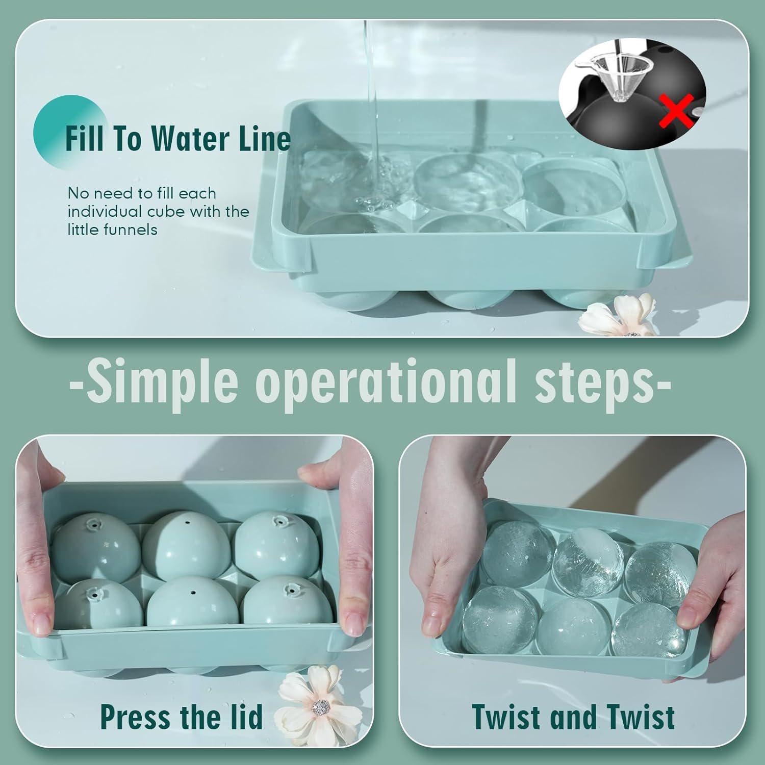 WIBIMEN Large Ice Cube Molds, Big Round Whiskey Ice Cube Trays for Freezer, Easy to Fill & Release, Whiskey Bourbon Cocktail(1.9In*6 Balls- Blue/1 Pack)