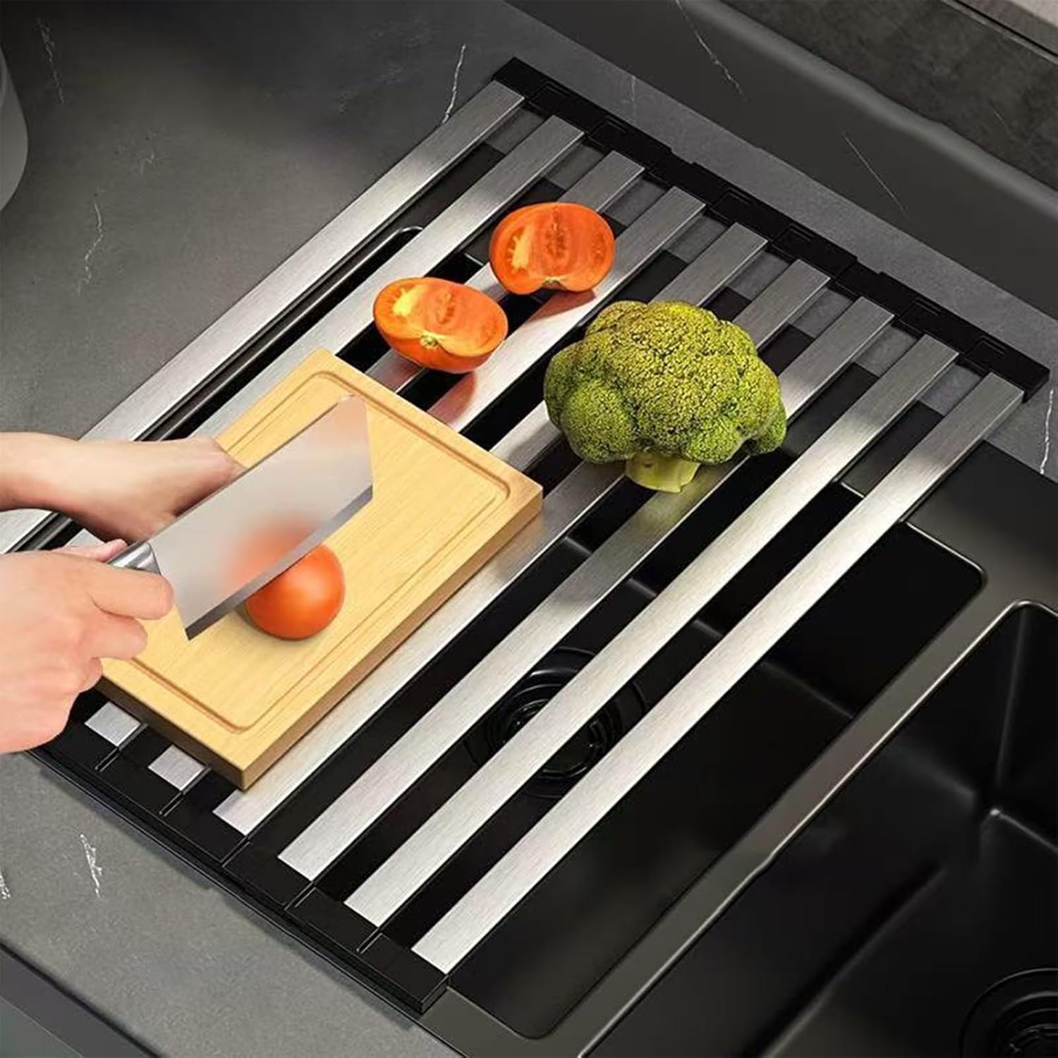Foldable Dish Drying Rack, Over The Sink Dish Drying Rack ，Dish Drying mat，Dish Drying mats for Kitchen Counter，Stainless Steel Multifunctional mat (23.62×12.8in)