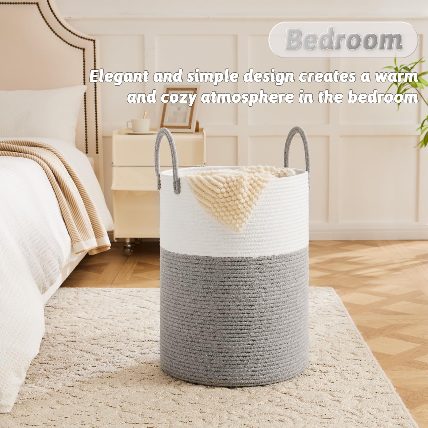 Laundry Basket,Woven Cotton Rope Laundry Hamper,40L for Decorative Storage of Dirty Clothes,Toys and Blankets in Bathroom,Baby Room and Living Room