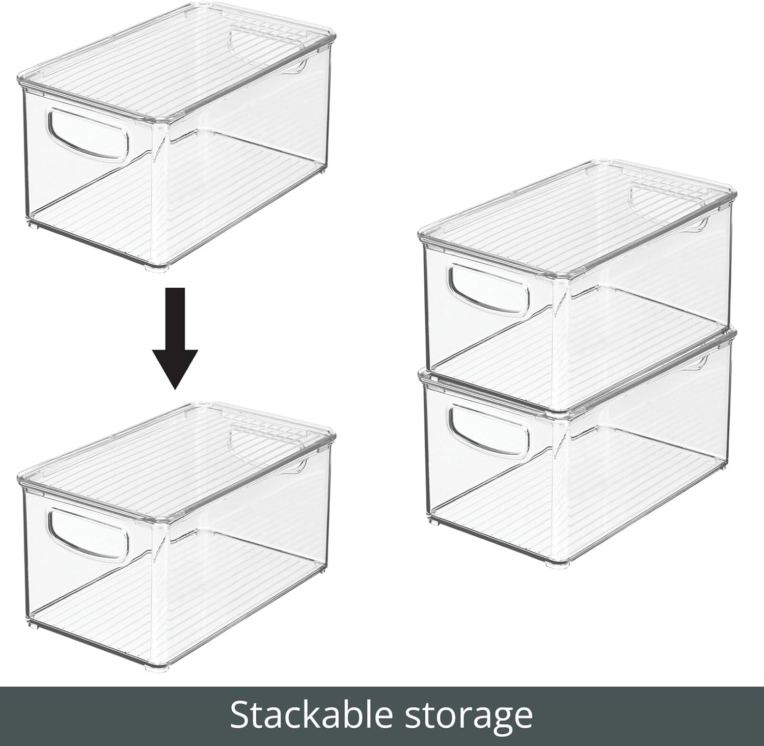 mDesign Plastic Deep Storage Bin Box Container with Lid and Built-In Handles - Organization for Fruit, Snacks, or Food in Kitchen Pantry, Cabinet, or Cupboard, Ligne Collection, 8 Pack, Clear