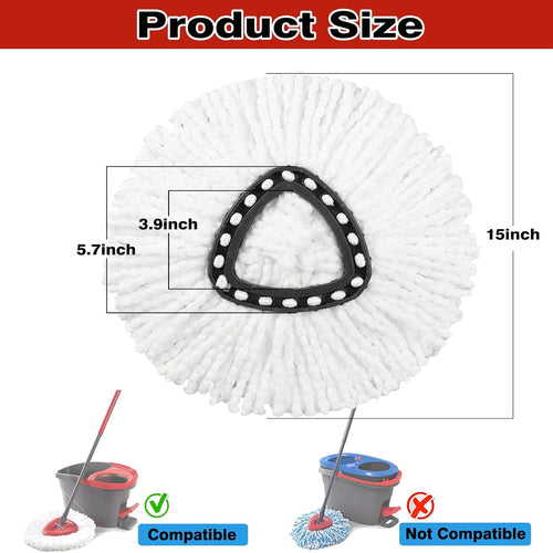 10 Pack Spin Mop Replacement Heads, 100% Microfiber Spin Mop Refill for Easy Wring, 360 Degree Spinning Mop Head Replacement Compatible with Triangle Spin Mop for Easy House Cleaning Floor Mopping