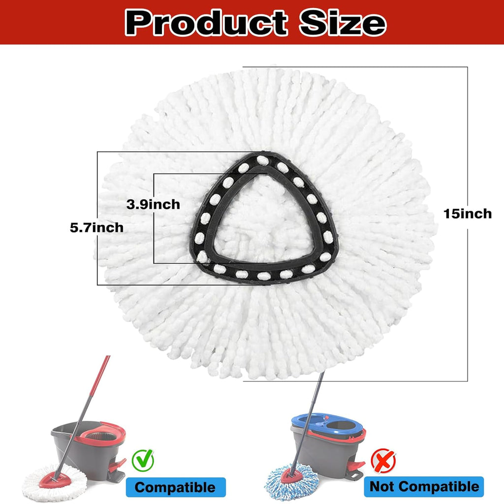 3 Pack White Spin Mop Replacement Heads, Mop Head Replacement 100% Microfiber, Deep Cleaning, Spin Mop Refill Replacement Head Compatible with 1-Tank System