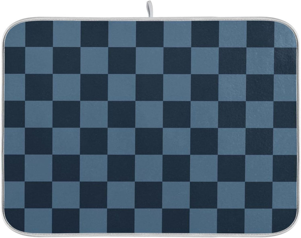 Buffalo Plaid Navy Blue Dish Drying Mat for Kitchen Countertop 16x18 Chessboard Rectangle Small Drying Mat Reusable Quick Dry Dish Sink Absorbent Mats Dishwasher Easy Clean Decorative Home Essentials