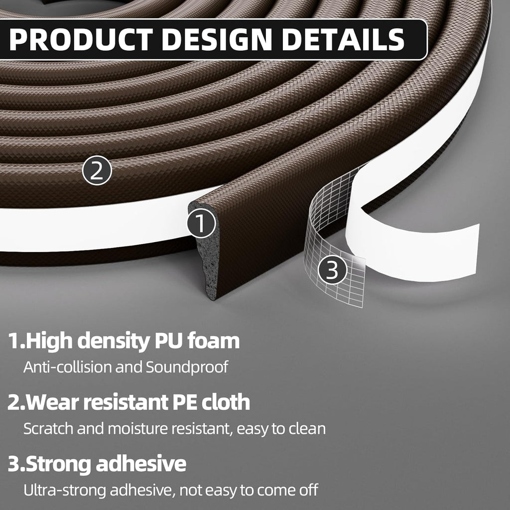 2Pcs×196" Wedge Weather Stripping Door Seal Strip for Door Frame & Window,Self Adhesive Window Insulation Draft Stopper Seal for Winter,Gray Foam Door Gap Filler for Soundproofing Light Blocker,Brown