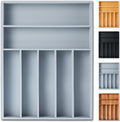 Silverware Organizer, 12.5 Inch Utensil Organizer Kitchen Drawer Organizer Bamboo Silverware Holder Cutlery Tray Organizer in Drawer Flatware Organizer Tray(7 slots, Gray）