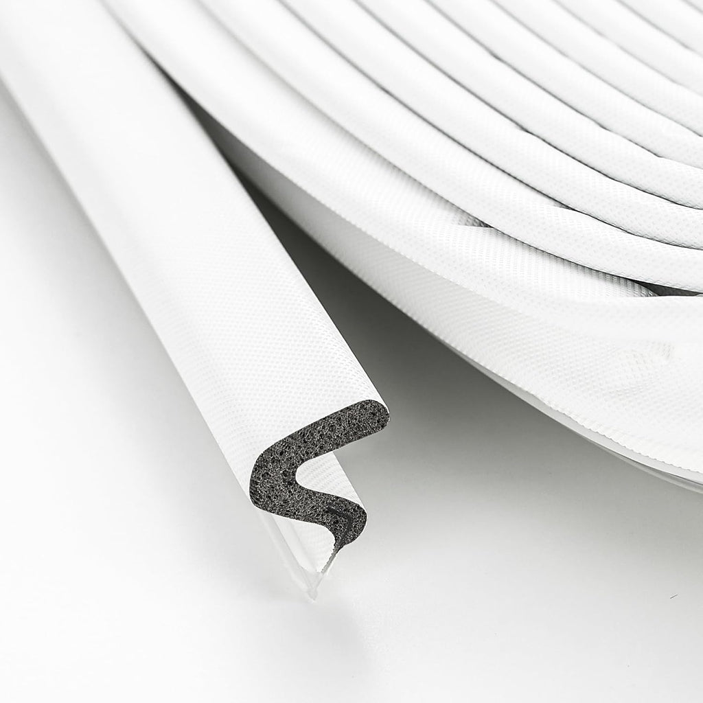 Weather Stripping Door Seal Strip - Soundproof Q-Shaped Foam for Exterior Door Frame, Large Gap Seal, Noise Cancelling, Easy to Install (White, 60FT)